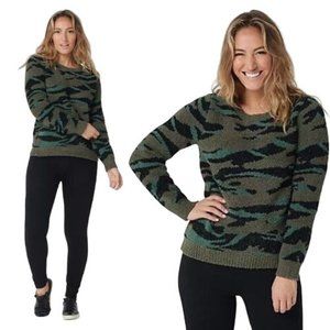 Barefoot Dreams CozyChic Seaside Crew-Neck Pullover Sweater Size XL Camo Green